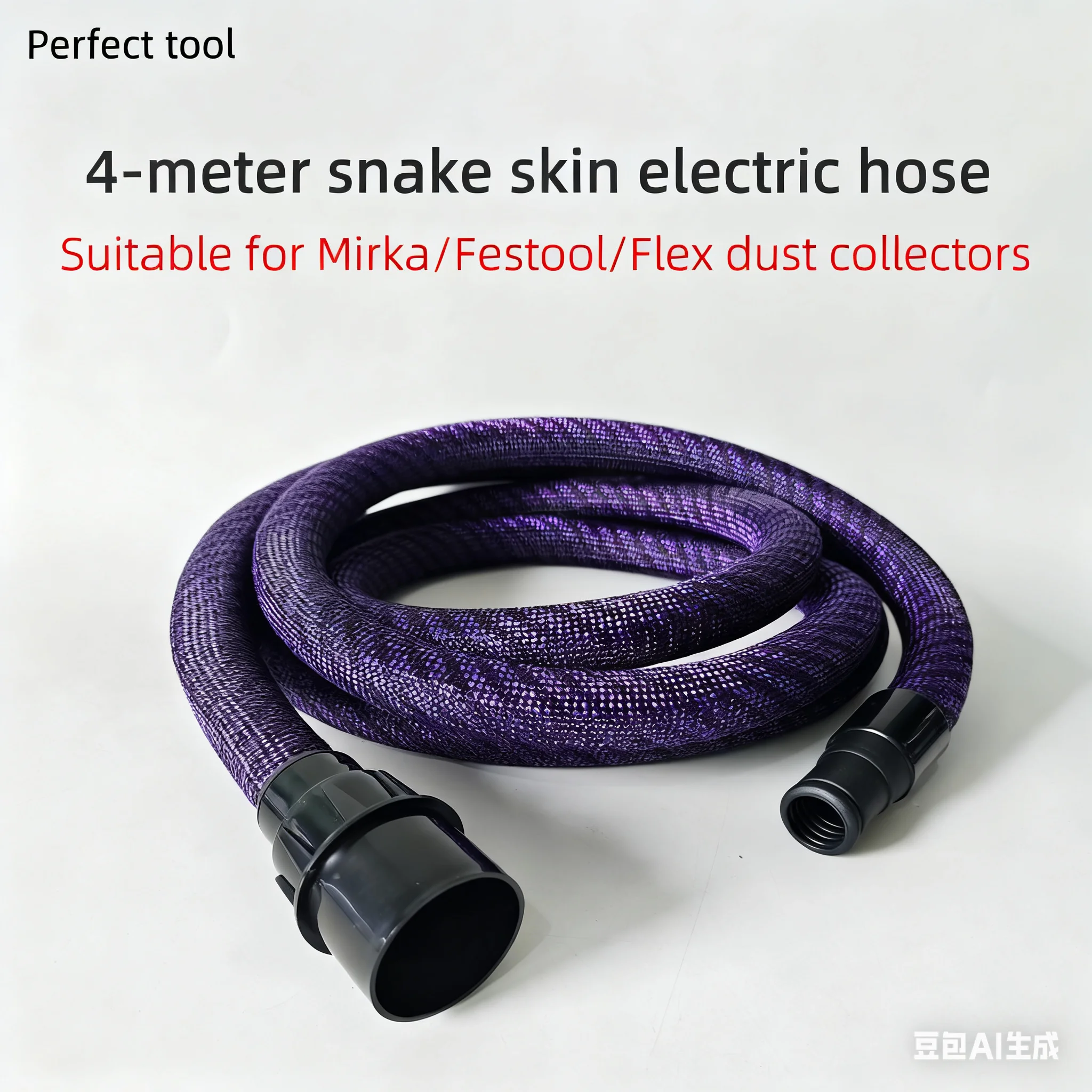 4m Nylon Snake Skin Vacuum Hose - Compatible with Festool, Fits Mirka & FLEX Dust Collectors, Dust Collection Accessory, Vacuum