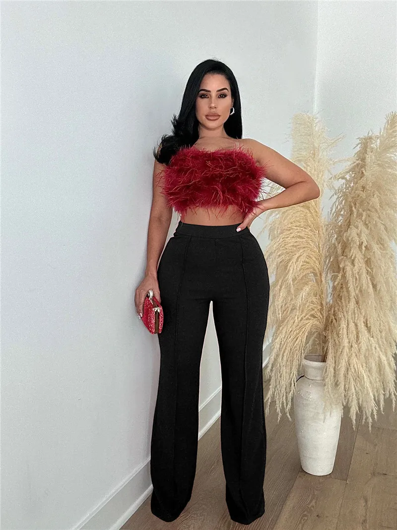 Autumn Solid High Waist Casual Straight Long Pants Women Korean Fashion Back Zipper Wide Leg Pants 2023 Ladies Trousers Black