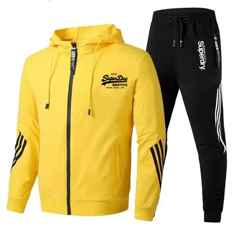 UK Superdry Ultimate DRY Autumn New Men\'s Casual Sports Set Hoodie+Pants Two Piece Zipper Jacket Outdoor Jogging Streetwear