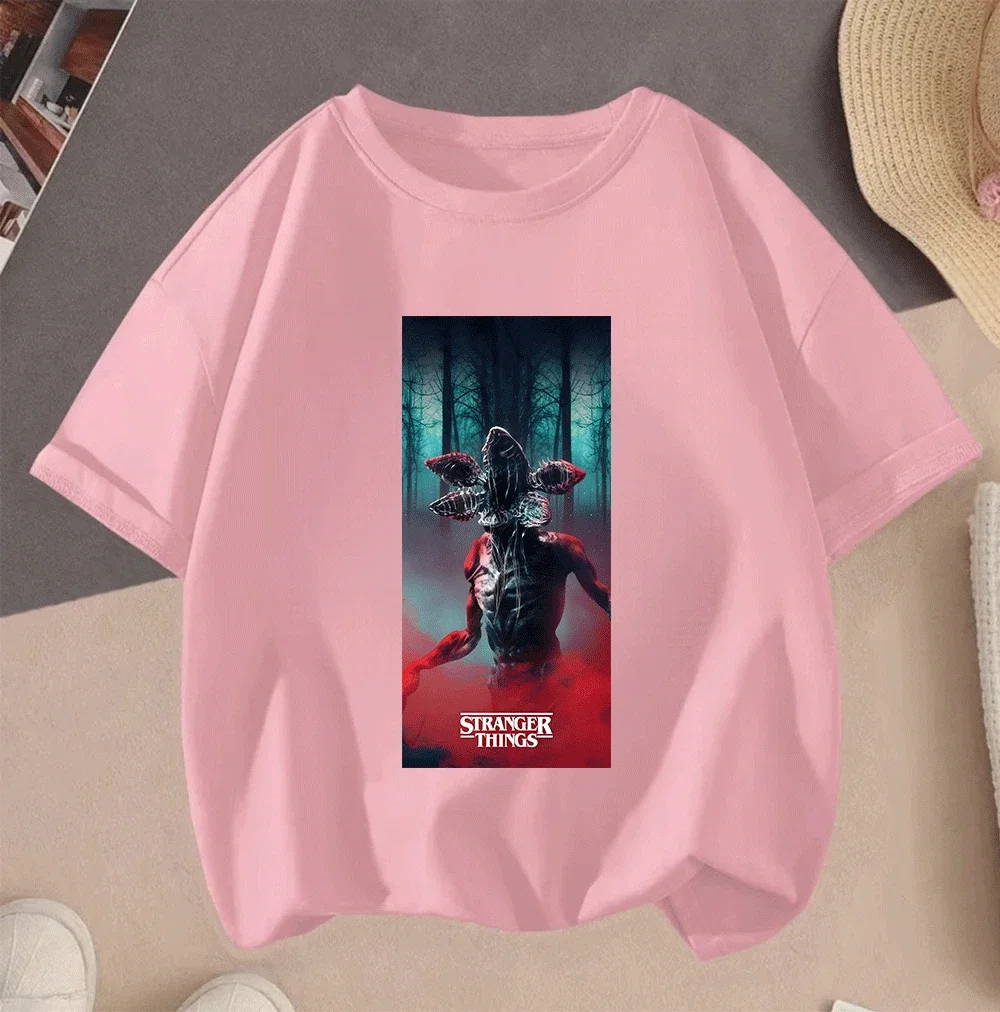 2D Stranger Things Simple Line Cartoon Pattern 2026 Summer Short Sleeve Leisure Hot Sale Tees