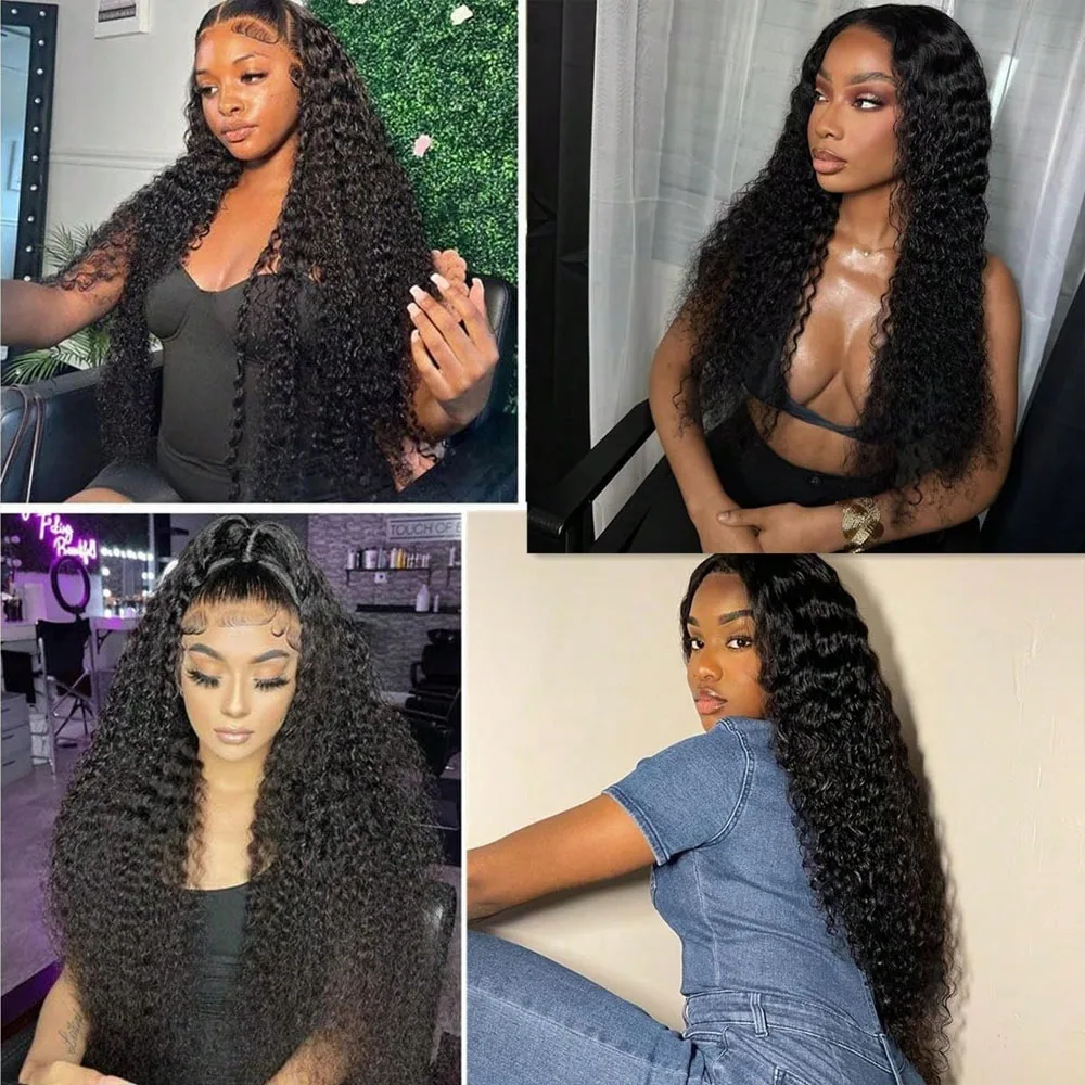 13x4 Deep Wave Human Wig Transparent Lace Front Wig Pre Plucked Brazilian Human Hair Wig 40 Inch 13x6 Lace Front Wigs Human Hair Pre Plucked With Baby Hair Natural Black