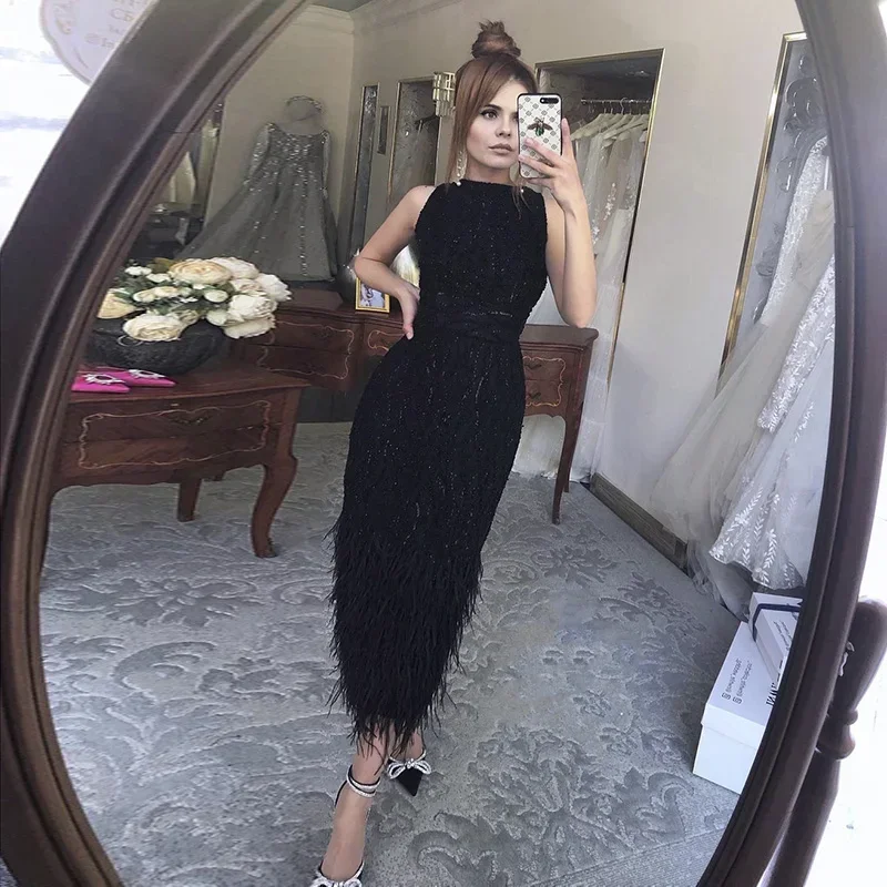 Customized High quality Classic Formal Sequin Feather Ball High Collar Long  Dresses Cocktail Dresses Exquisite Modern Style - AliExpress 320