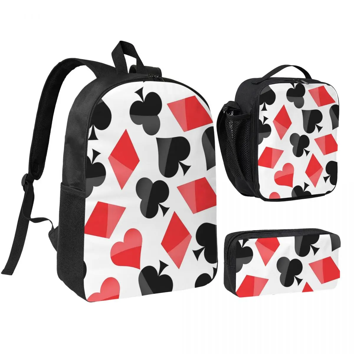 Playing-card Symbols Backpack Student BookBag School Bag Shoulder Bags 3ps Insulated Lunch Bag Pencil Case