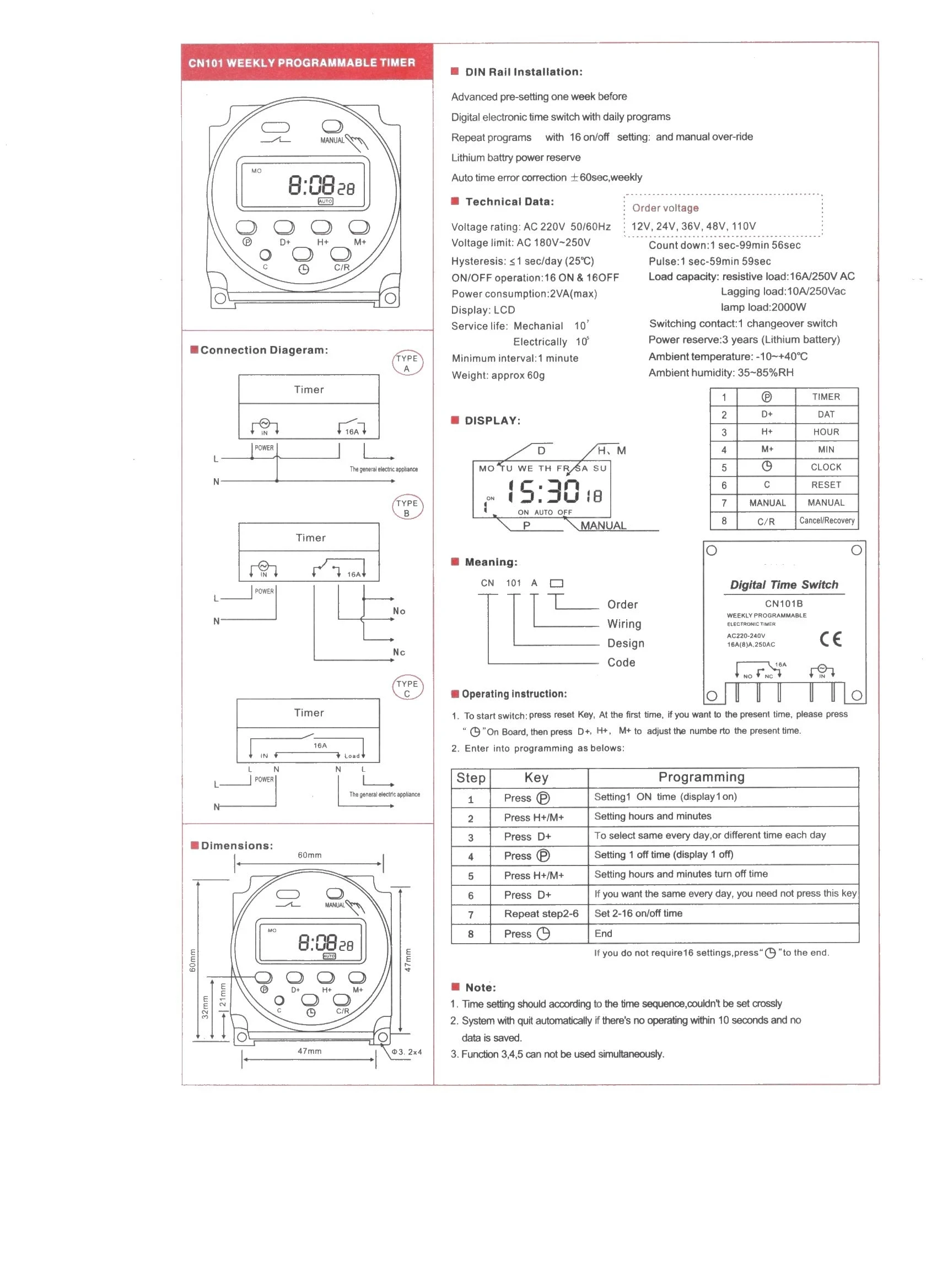 CN101A 12V/24V/110V/220V Single and double countdown micro cycle time control switch timer controller min control 16A