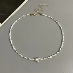 Fashion Boho Beads Necklace Women Imitation Pearl Seed Beaded Strand Short Choker Necklace Handmade Female Jewelry Wholesale