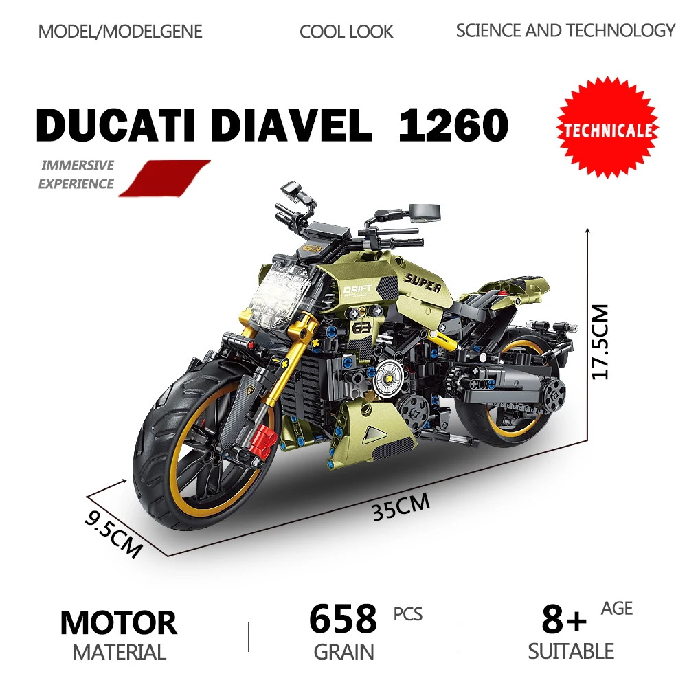 

Technical Diavel 1260 Motorcycles Model Building Blocks Bricks High-Tech Motorbike Sets Off Road Kids Construction Xmas Toys