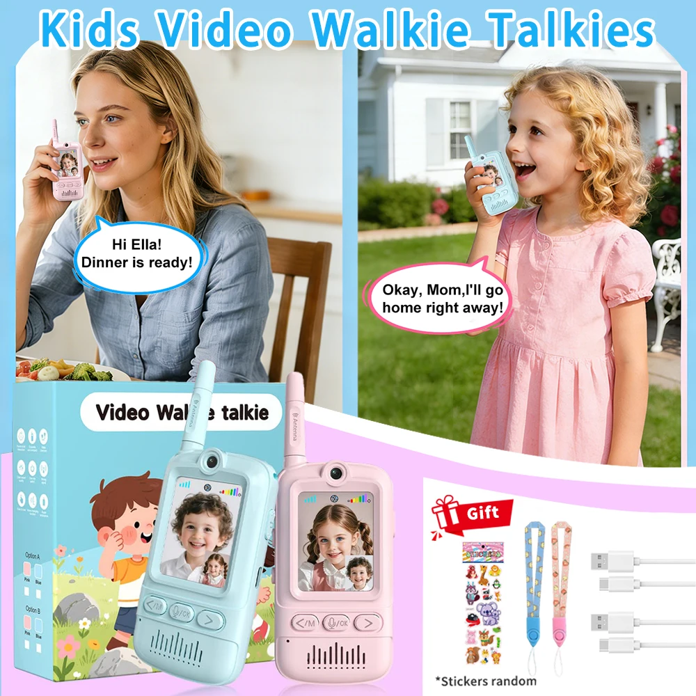 子供用ビデオウォーキートーキー2個セット-充電式インターコム-ウォーキートーキー-ワンクリック通話-ゲーム付き-キッズトイ-誕生日プレゼント