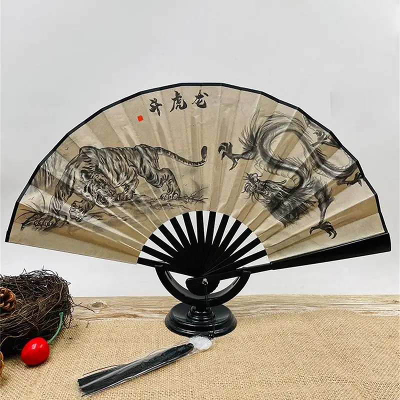 1Pcs Retro Folding Silk Fan Chinese Style Decorative Men Pocket Bamboo Handle Hand Held Fan Party Favors Home Decoration Crafts