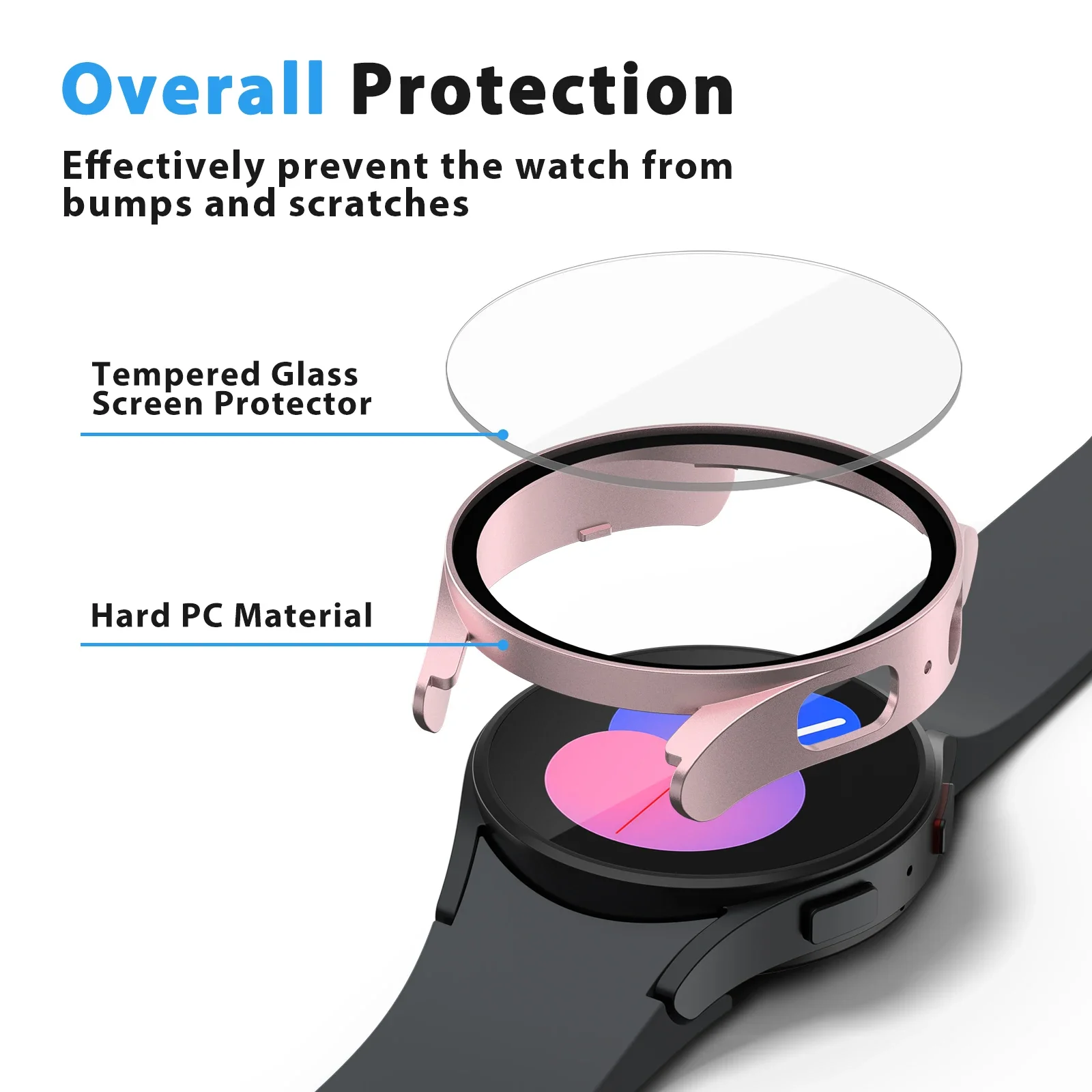 Tempered Glass Watch Case for Samsung Galaxy Watch4 5 6 44mm 40mm All Coverage Protecter Bumper Cover for Galaxy Watch 5 6 Shell