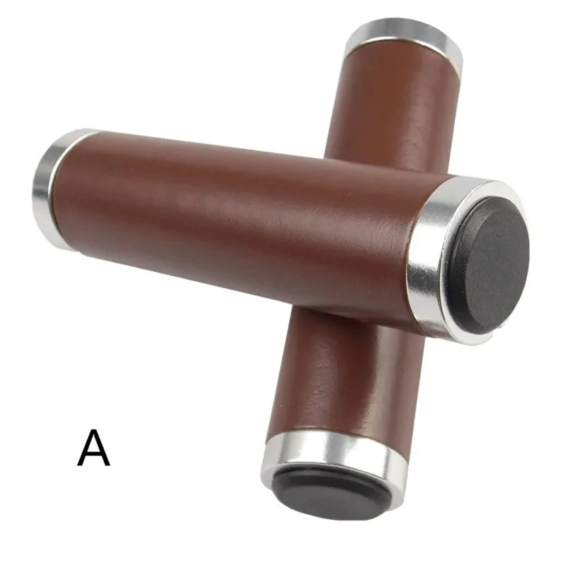 Bicycle Grips Retro brown PU Leather Handlebar Grip Lock on Ergonomic Design Handlebar Cap Bicycle Cuffs mtb Bike Accessories