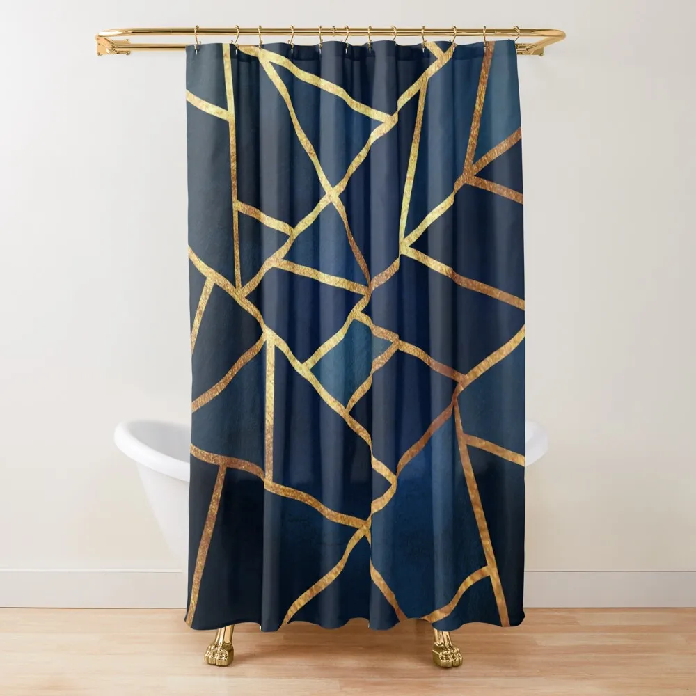 

Navy Gold Stone Geometric Shower Curtain Luxury Bathroom Shower Shower Set For Bathrooms With Beautiful Designs Curtain