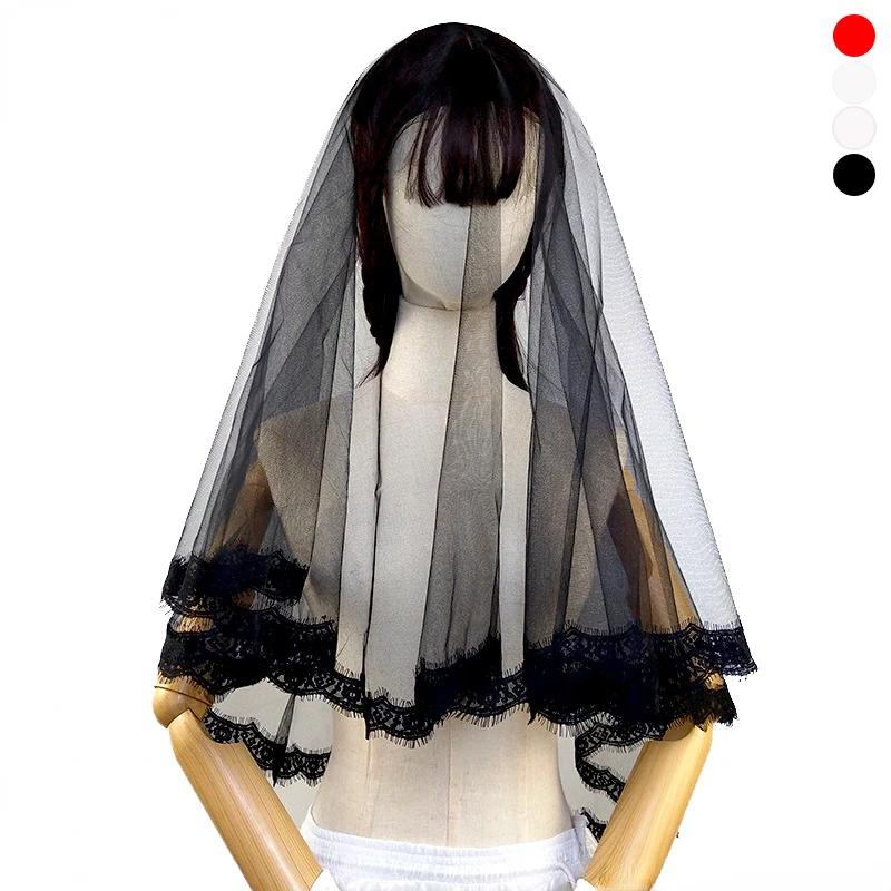 Halloween Tiara Black Veil Small Eyelashes Lace Bridal Wedding Single Layer Small Veil Bridal Veils Wedding  Bridal Veils