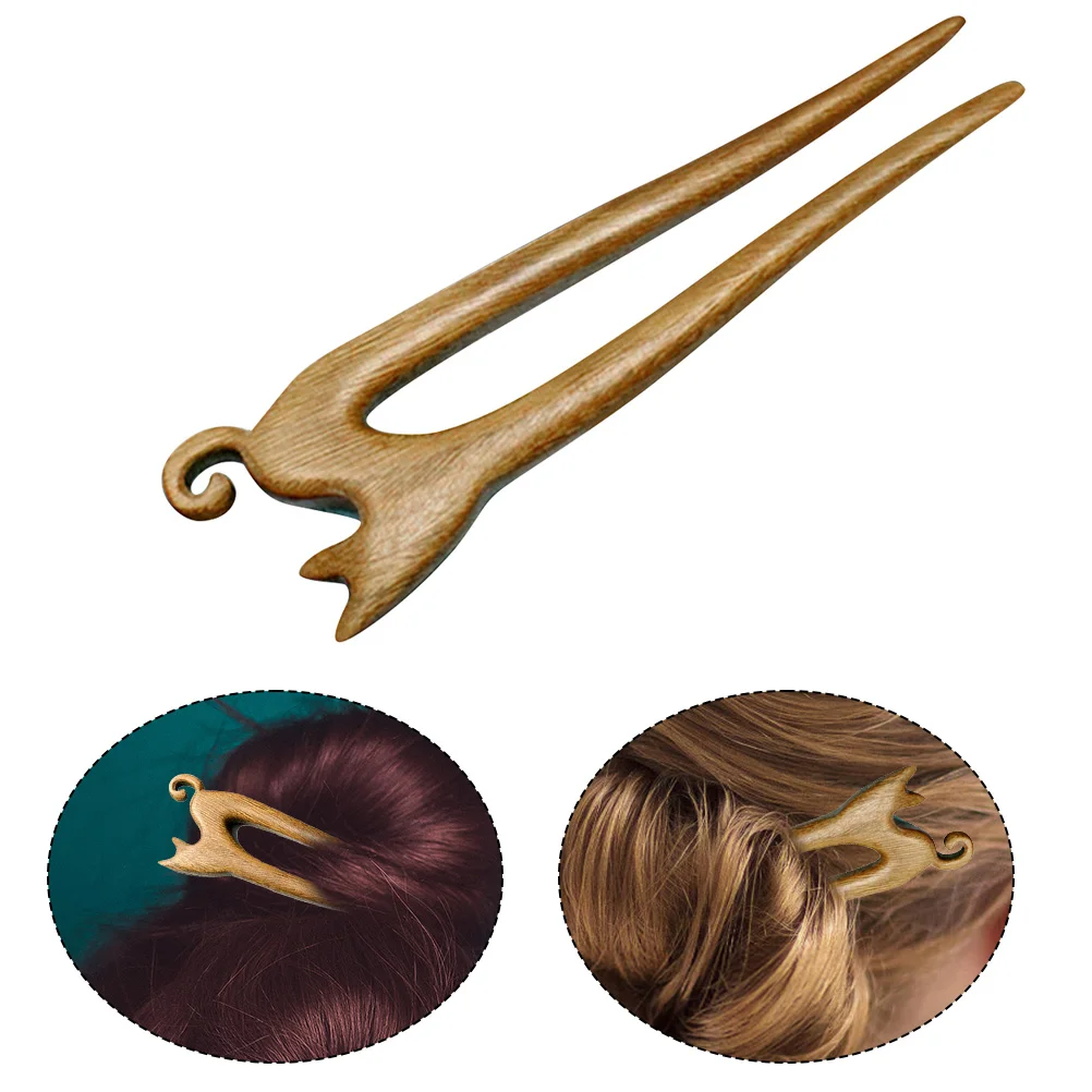 Cat Hairpin Fork Wood Bun Comfortable Accessory Women Sandalwood French DIY Party