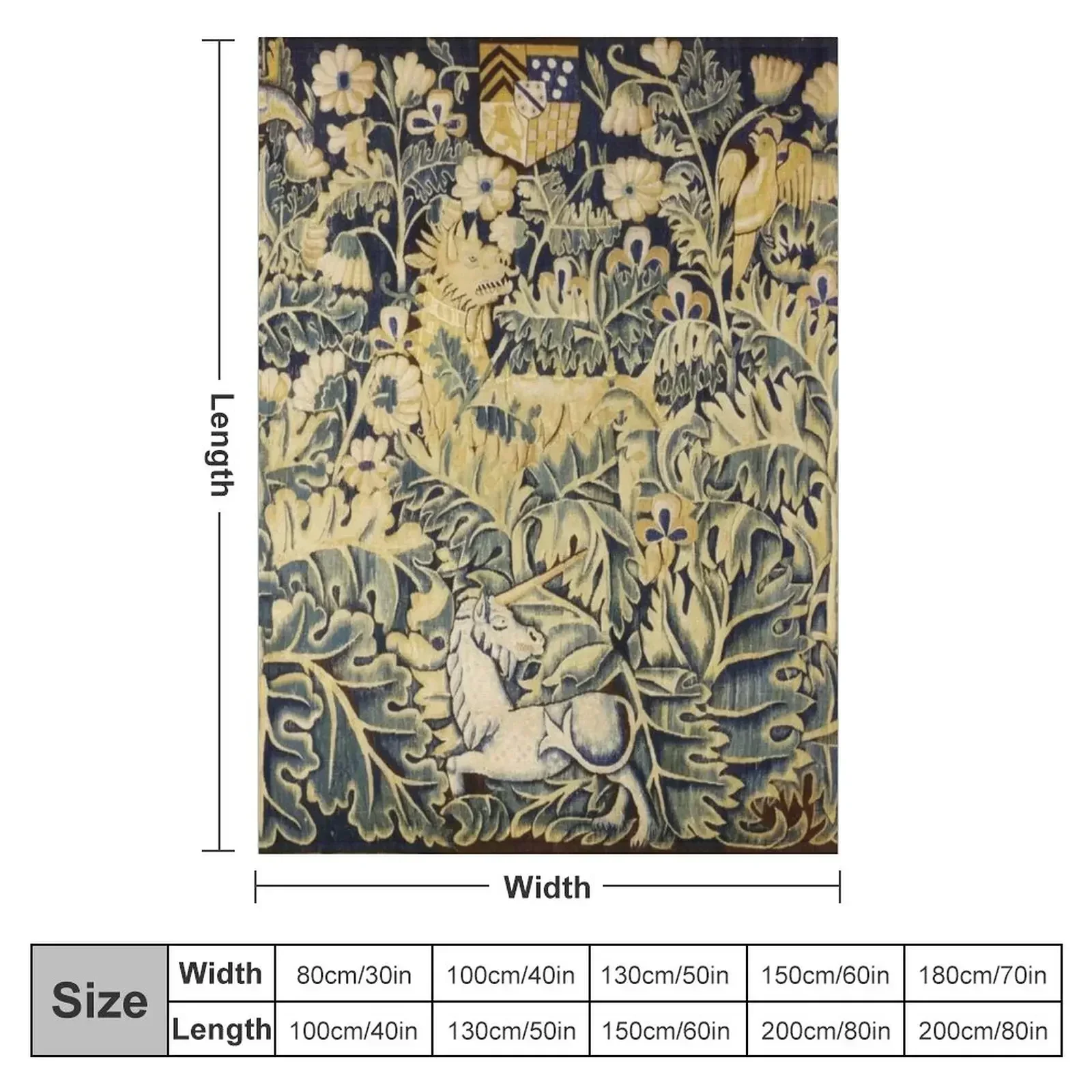 UNICORN, DRAGON ,BIRDS,ANIMALS AMONG CABBAGE LEAVES ANTIQUE GREEN FLORAL TAPESTRY Throw Blanket For Sofa Thin Thins Blankets