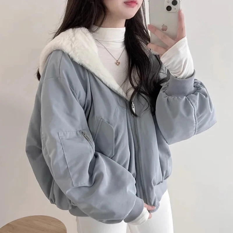 Chic automne hiver Double face porter fourrure d'agneau doublé longue Sve à capuche coton Jaet femmes coupe ample coréen Sle trajet