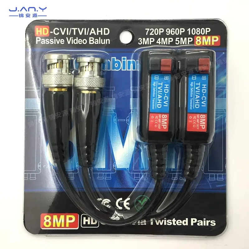 8mp twisted pair transmission network cable to BNC connector video monitoring coaxial passive HD signal extender