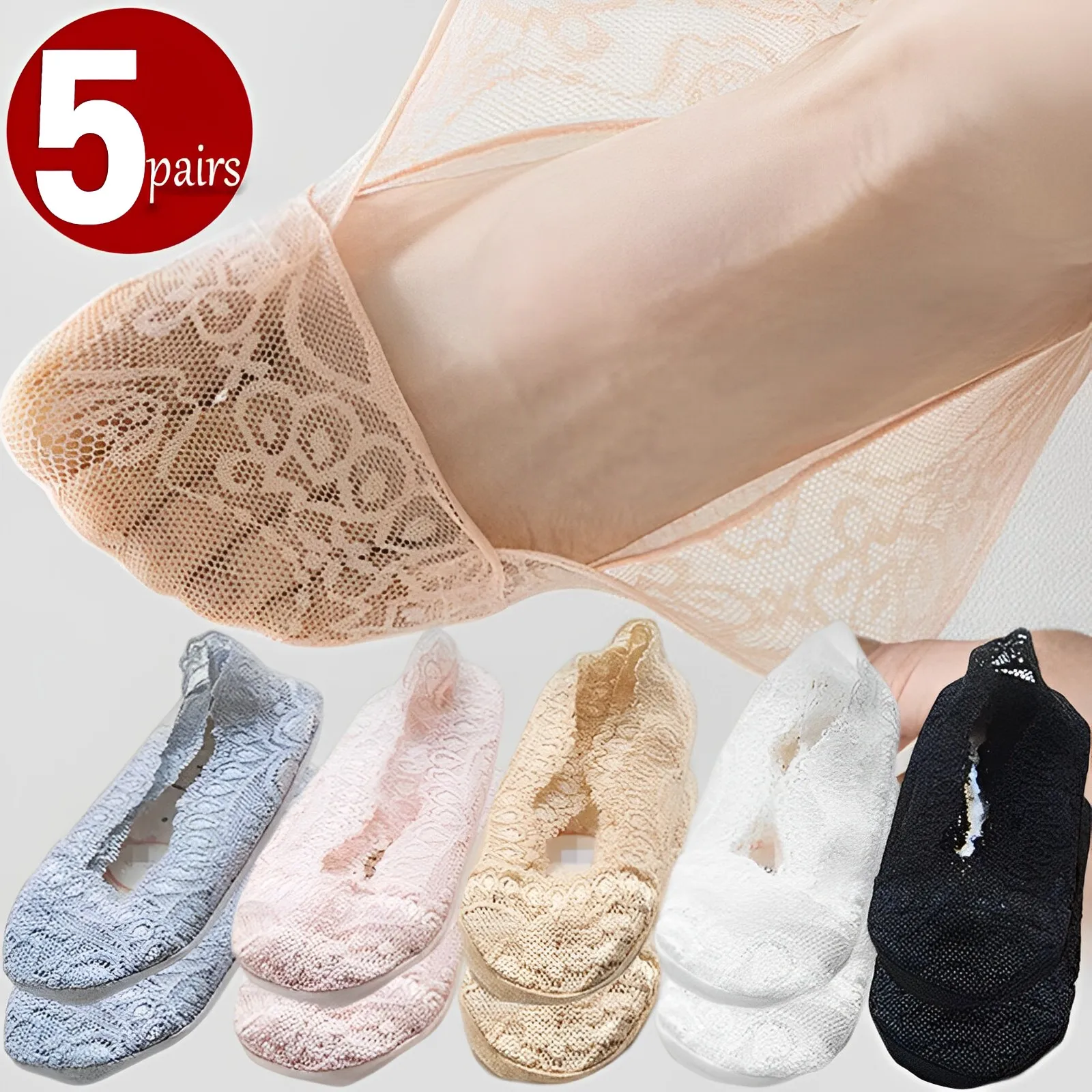 

1/3/5pairs Lace Flower Sock Slippers Women Summer Silicone Non-slip Ankle Sox Invisible Slipper Lady Hollow Boat Socks Sox