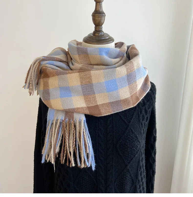 2023 Pamwallymensa Women\'s Scarf Winter Luxury Brand Tippet Scarves for Ladies Plaid Shawls Warm British Style Thicken Man