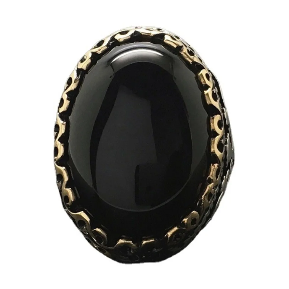 Vintage Silver 925 Ring Thai Silver Black Zircon Ring Exaggerated Goose Egg Separation Ring Gifts for Women