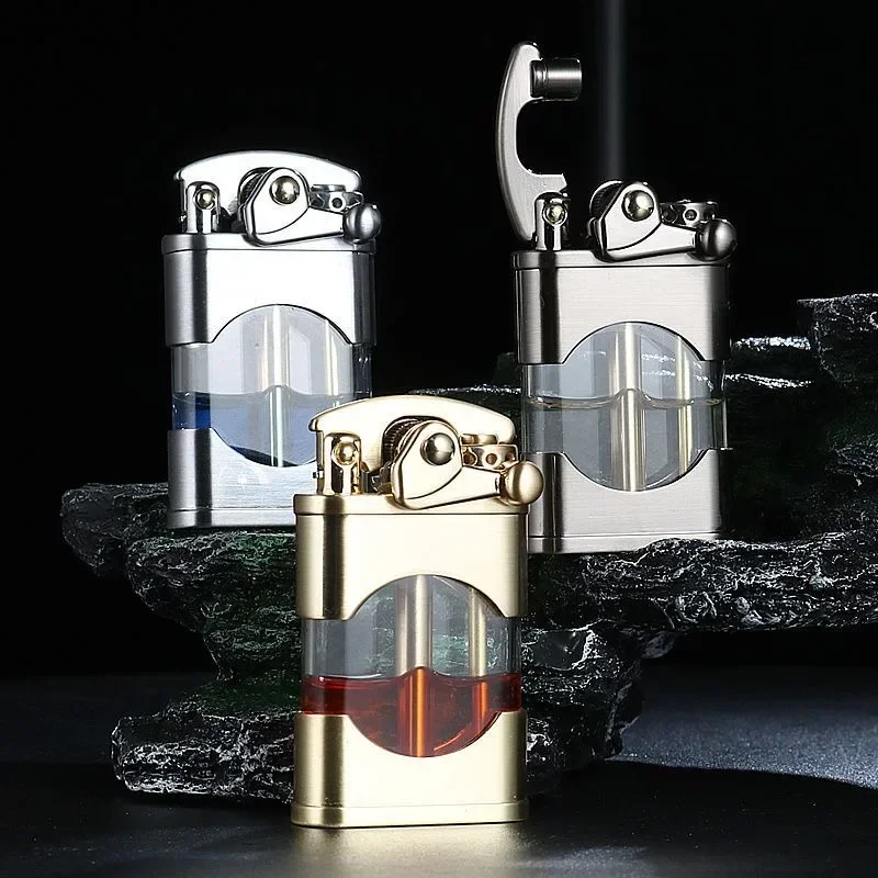 Zorro-Windproof Metal Kerosene Lighter, Transparent Fuel Tank, Creative Retro Flint Rocker Lighter,Smoking with Collectible Gift