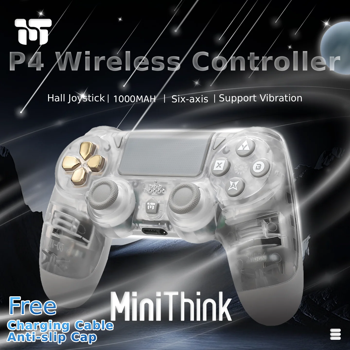 

Minithink Wireless PS3/PS4 Controller with TMR Hall Analog Sticks & Type-C Port Dualshock 4 Gamepad for Playstation 4/Slim/Pro