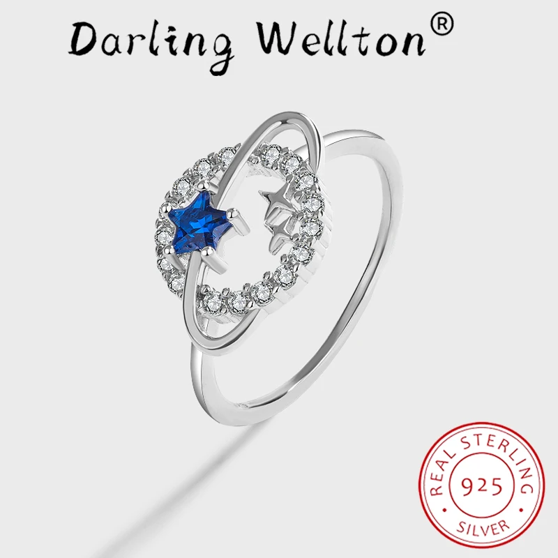 

NEW Creative Round Planet Sapphire Little Star Lover Ring Original Sterling S925 Silver Engagement Bride Gift Party Jewelry