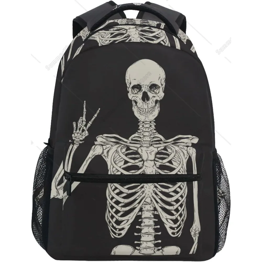 حقيبة ظهر سوداء للهالوين هيكل جمجمة السلام للنساء والرجال، حقيبة مدرسية للطلاب، حقيبة كتب للسفر والكمبيوتر المحمول ومحفظة Dayp