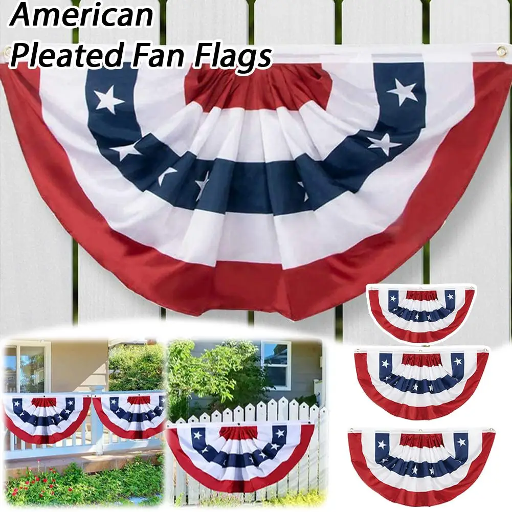 1/2Pcs American Flag Bunting Outside 3x6 1.5x3 FT Red White Blue USA Pleated Fan Flag Patriotic Decorations Presidents Day Banne