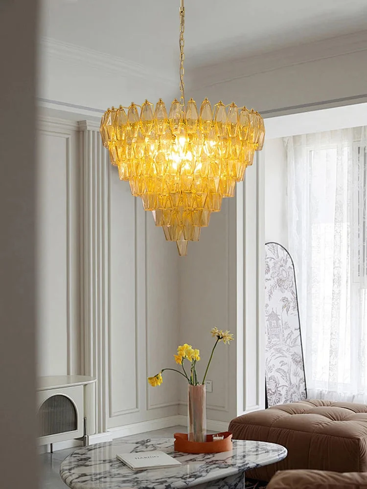 Art Deco Retro Colorful Glass Style Chandeliers Textured Understated Home-applicants LED Dimmable Lamps For Living Room