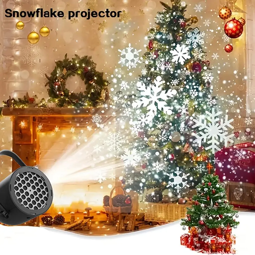 LED Snowflake Christmas Projector Light USB Powered Rotating Pattern Festive Lighting Holiday Decorative Snowflake Lamp Gifts