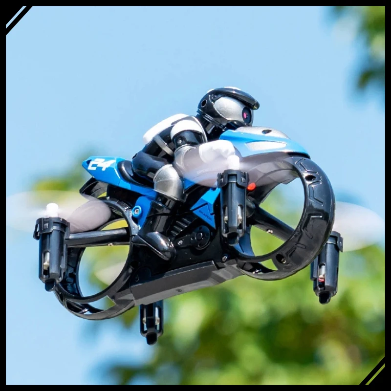 Anfíbio terra ar rc voando motocicleta 2 modo dublê drone 4 eixos de controle remoto bicicleta quadcopter aeronave brinquedo para crianças presente