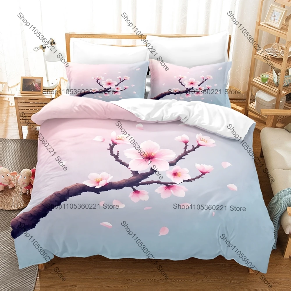 Japanese Cherry Blossom Bedding Set Single Twin Full Queen King Size Bed Set Adult Bedroom Duvetcover Sets Anime Bed Sheet Set