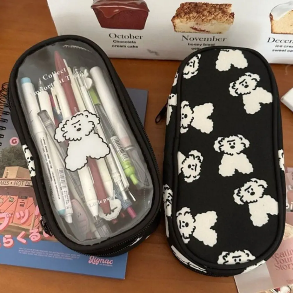 Transparent Zipper Pencil Bag Large-capacity Multi-function Cosmetic Pouch Cartoon Puppy Dog Storage Bag Cute Stationery Case