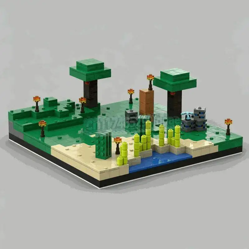 1202PCS Green Bay Echo Creative Building Blocks Forest Shore Scene DIY Assembly Brick Model Collection Display Toy Festival Gift