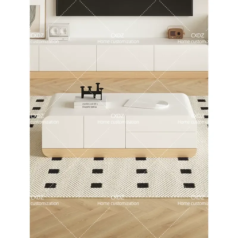Cream Style Rectangular Solid Wood Coffee Table Modern Simple Living Room Furniture High End Floor Model Household Decor