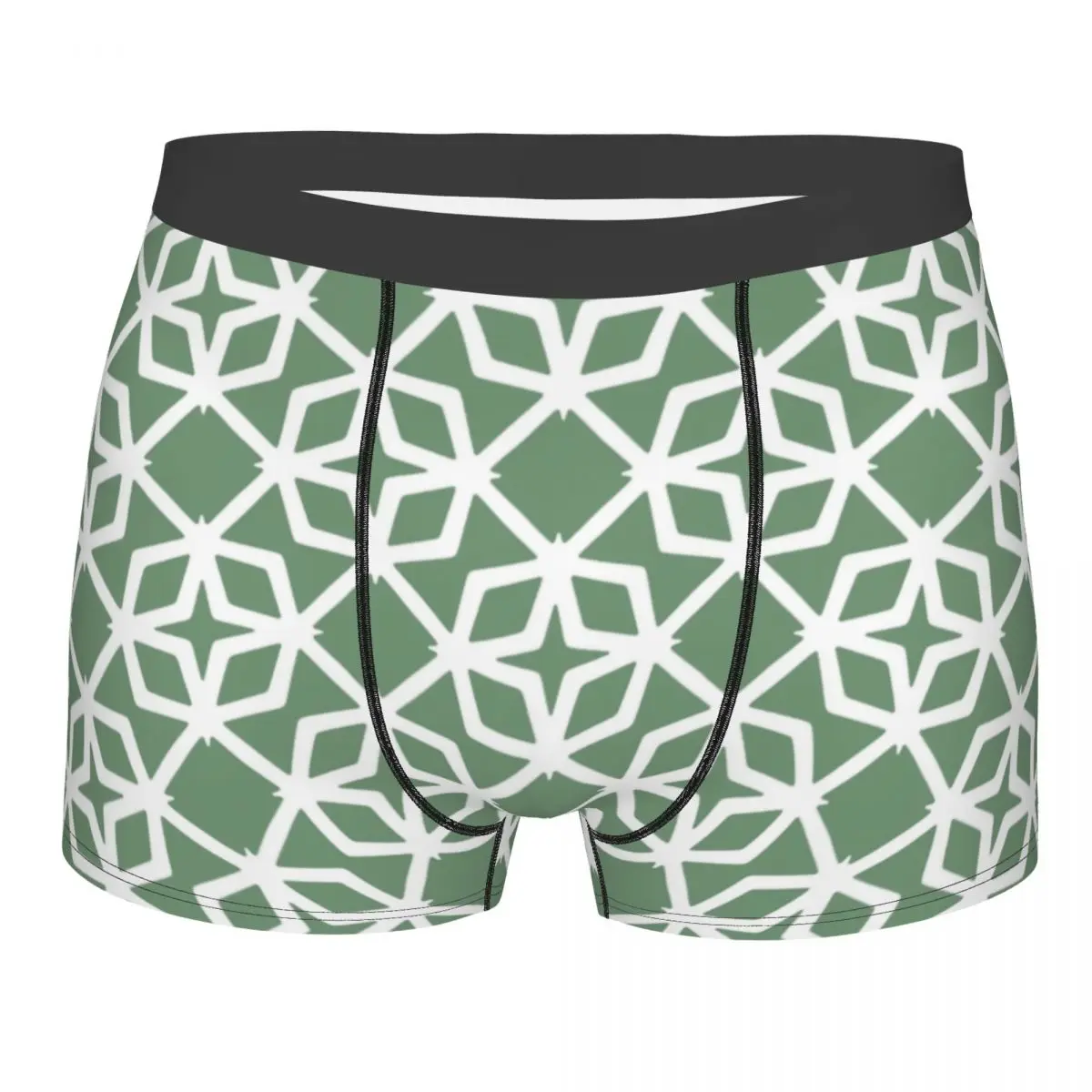 Sage Green Diamond Star Geometric Underwear Men Sexy Print Custom Boxer Shorts Panties