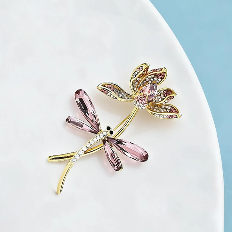 Wuli&baby Elegant Dragonfly And Lotus Flower Brooches Pins For Women Party Office Brooch Gifts