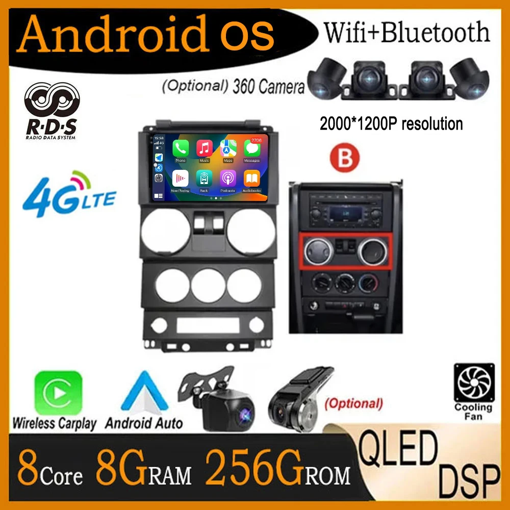 For Jeep Wrangler Unlimited 3 JK 2008-2010 Android 14 Car GPS Player Navigation Camera Radio Multimedia Video Carplay Stereo