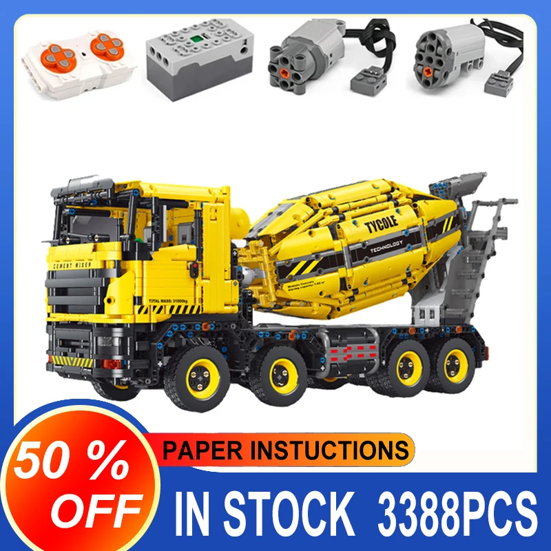 T4005 Mixer Truck New MOC 3388PCS Model Car Building Blocks Bricks Educational Puzzle Toy Birthday Gift