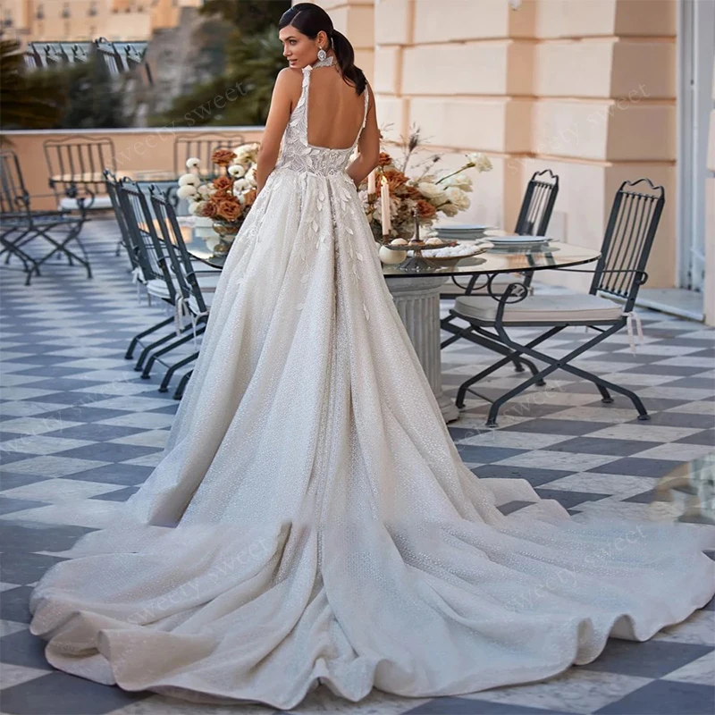 Anmutiges Hochzeitskleid aus Organza mit Stickerei, quadratischem Kragen, Ballkleid, ärmellos, rückenfrei, individuelle Braut, Vestido De Novia