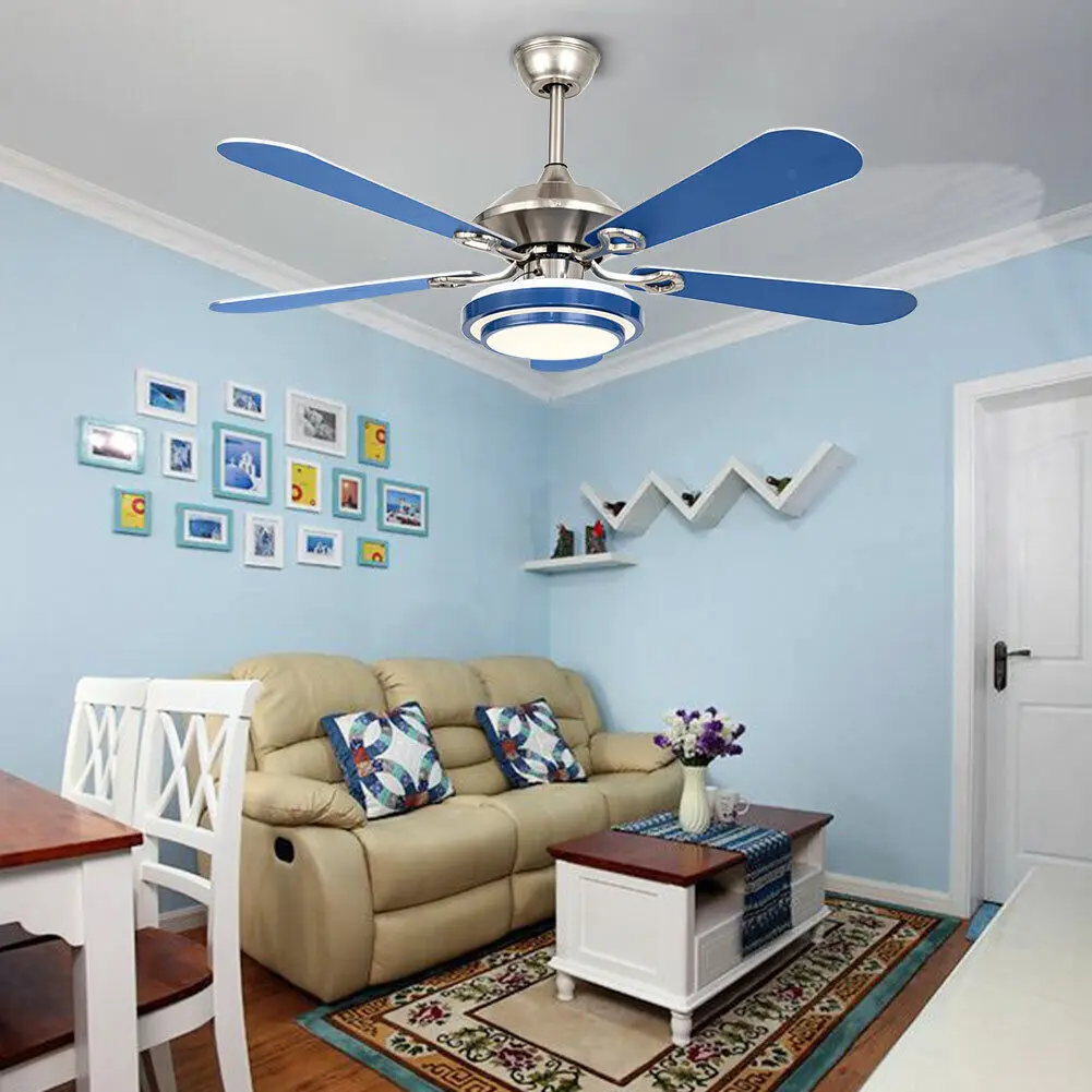 

52 Inch Blue Modern Invisible Ceiling Fan Light Indoor Acrylic Chandelier With Remote Control Three-color Dimming