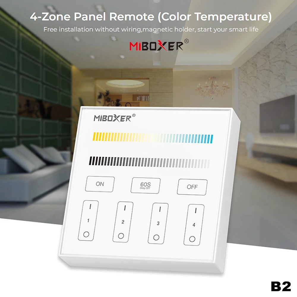 Miboxer B2 2.4G 4-Zone 86 Touch Panel Adjust Brightness Timable Switch Color Temperature/ Dual white For Led lamps/ Controller