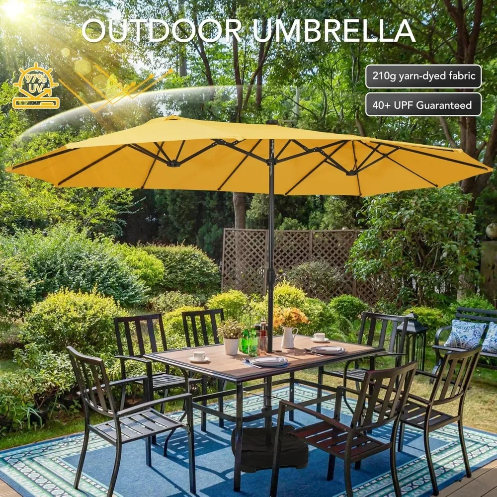 Outdoor 15ft Large Patio Umbrellas with Base Included and Umbrella Cover, Outdoor Double-Sided Umbrella for Poolside Garden