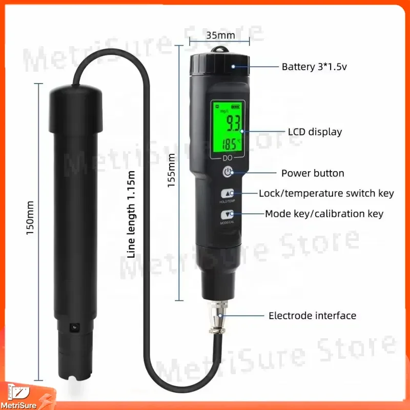High Precision Dissolved Oxygen Meter 0-40.00 mg/L Portable Water Quality Tester for Fish Pond Aquarium Swimming Pool
