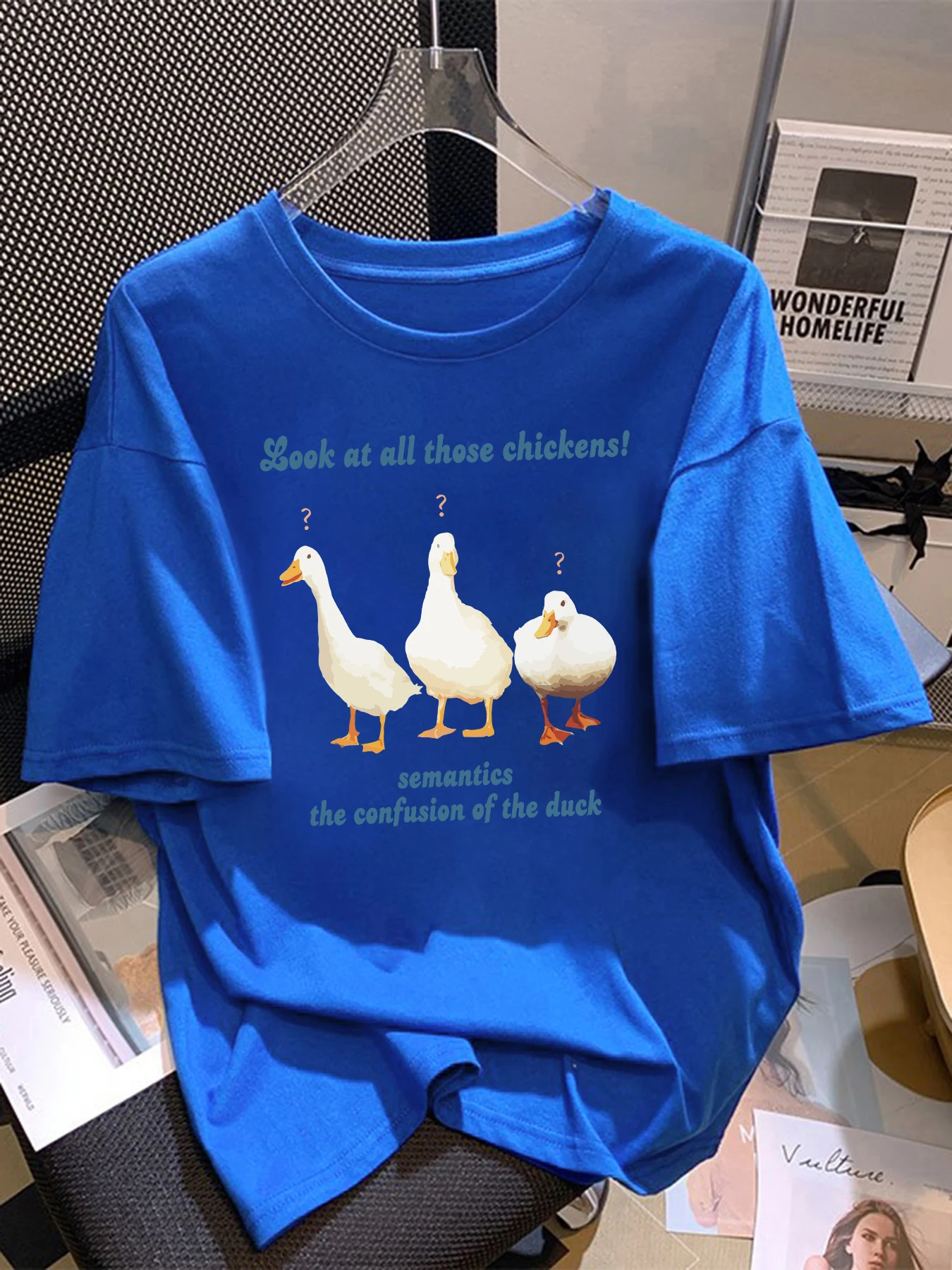 

Catching Three Ducks American Prints Womens T-Shirts Summer Cotton All-Match T Shirt Crewneck Streetwear Hip Hop Soft Clothes