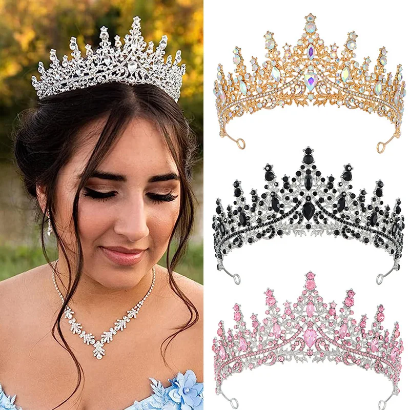 2Pcs New Luxury Full Diamond Bride Crown Hair Hoops Wedding Dress Accessories Elegant Crystal Bride Crown Hair Accessories