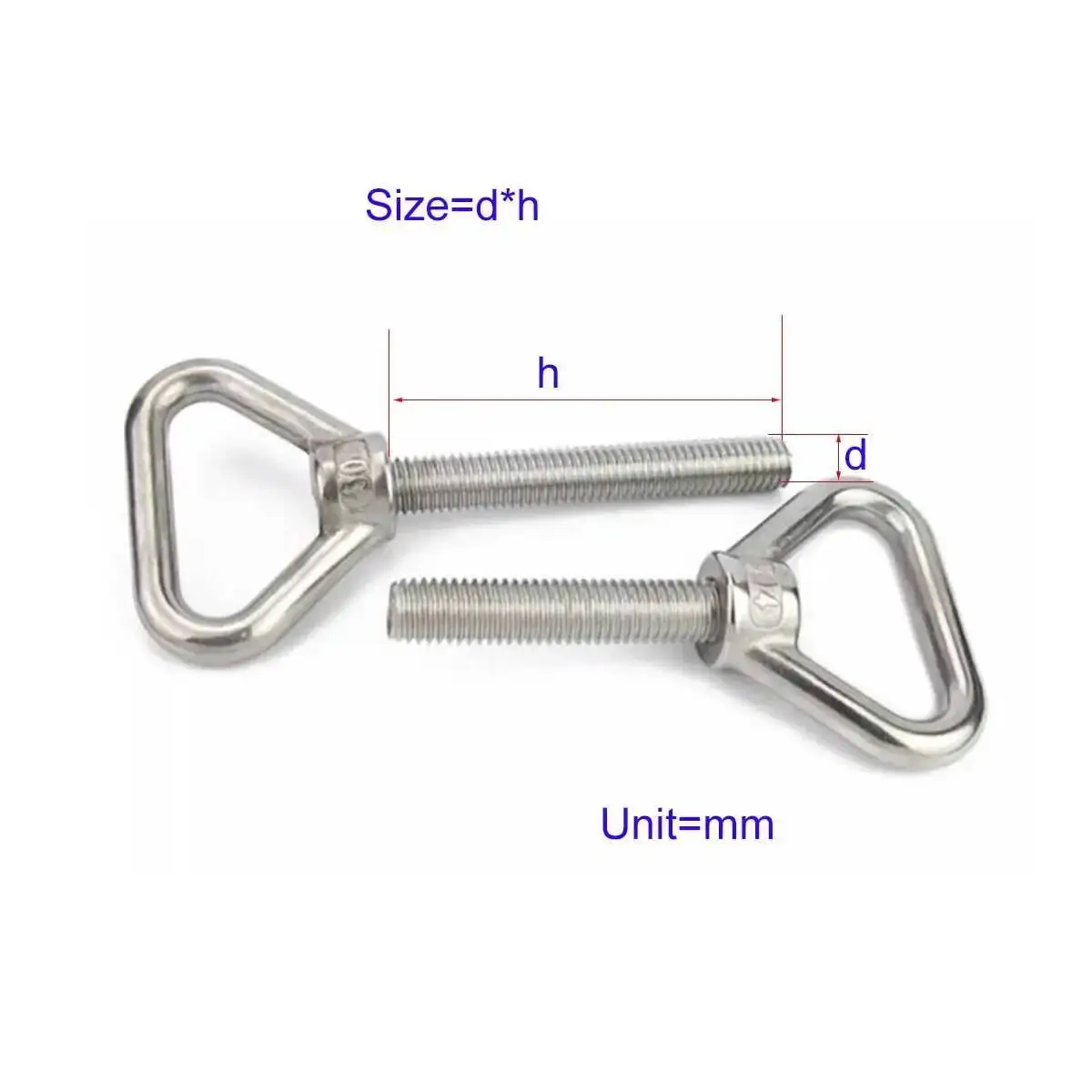 2-1Pcs M8 M10 M12 M16 M20 304 Stainless Steel Triangular Lifting Ring Screw, Welded Load-Bearing Bolt Fastener