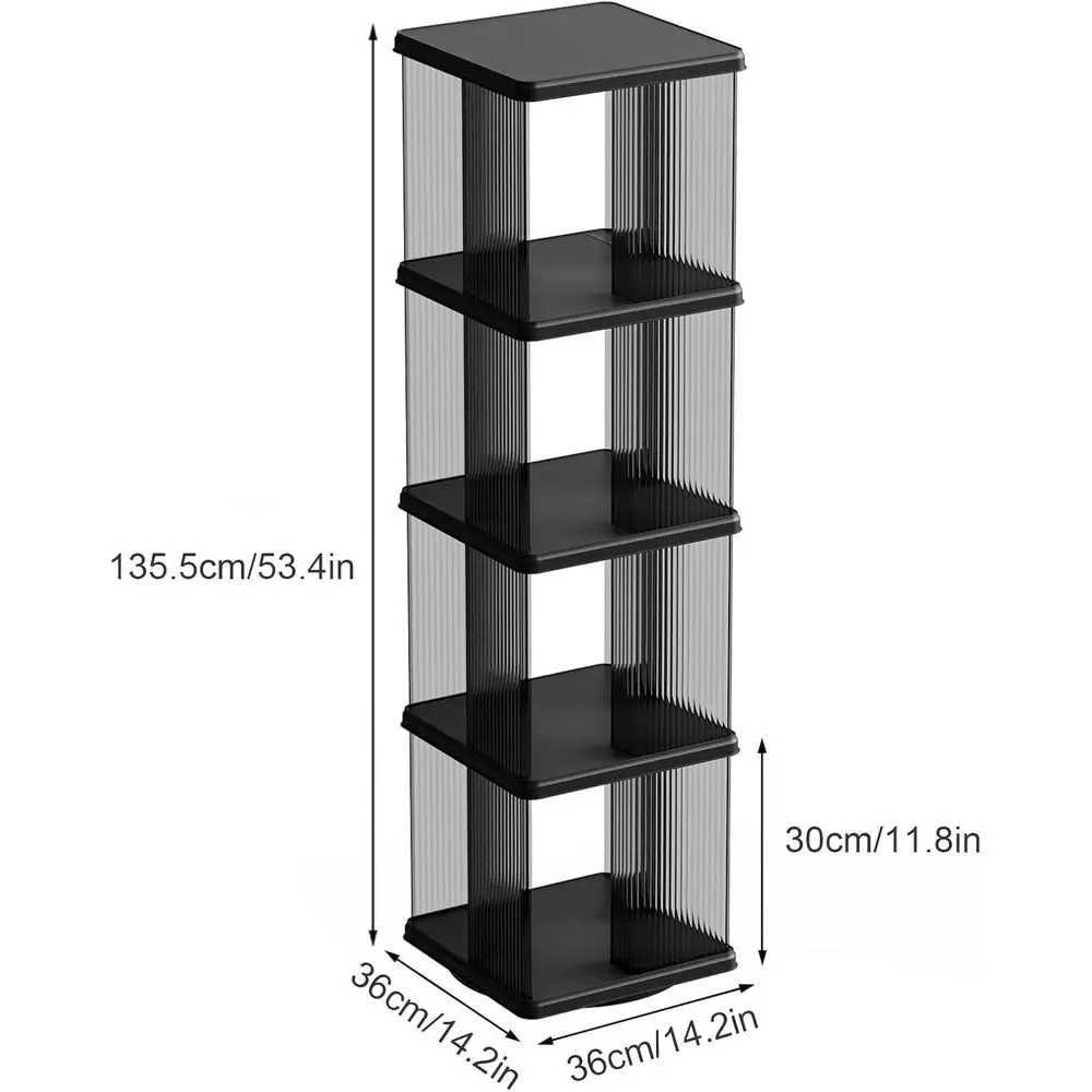 Estantería giratoria de 4 niveles, estantería de esquina pequeña para espacios pequeños, estantería de pie de exhibición 360, Narro de plástico Lazy Susan