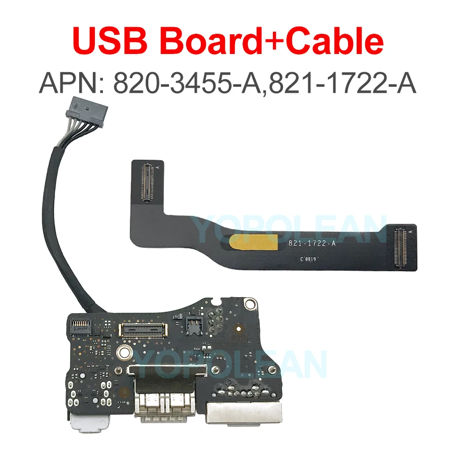 Original i/o usb áudio dc jack placa cabo flexível 820-3455-a 821