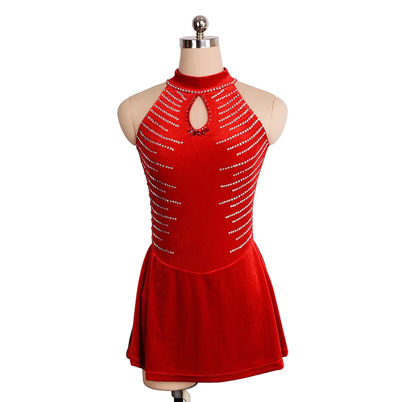 Nasinaya Figure Skating Dress Customized Competition Ice Skating Skirt for Girl Women Kids Gymnastics Red Velvet Shiny